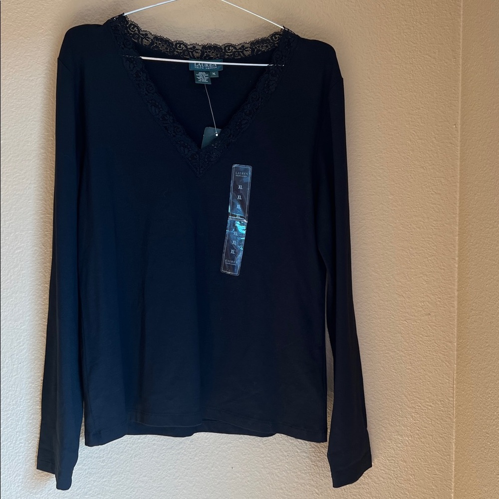 NWT Lauren Ralph‎ Lauren Top XL Black